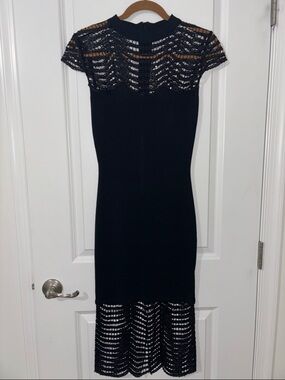 Bodycon Black Sweater Dress with Sequined Lace